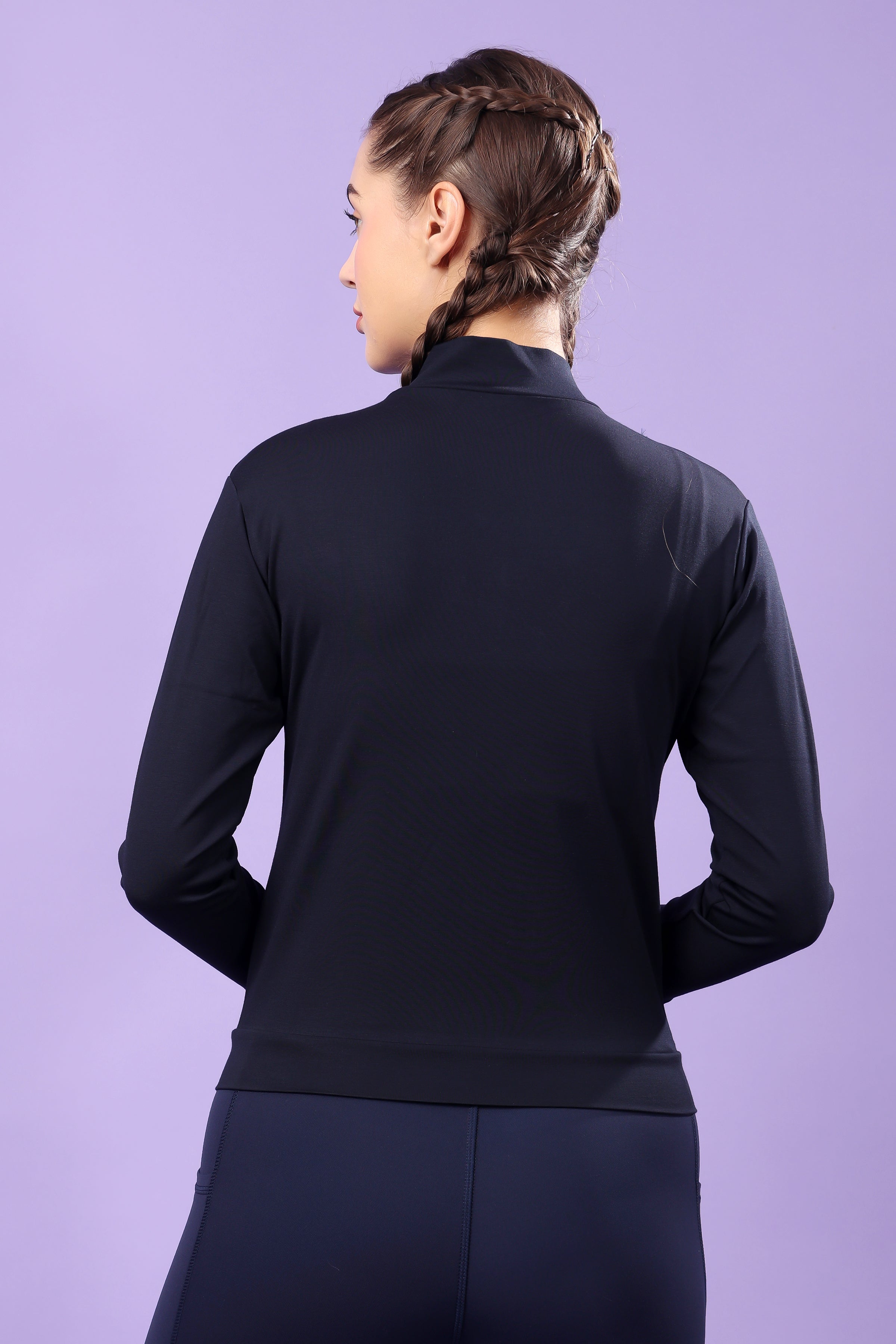 Elegant Navy Stand Collar Track Jacket